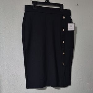 Rafaella Black Pencil Skirt with Gold Button Accents Size 4